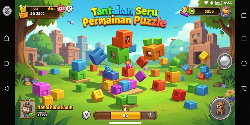 Screenshot gameplay 555F menunjukkan tantangan puzzle yang menarik.