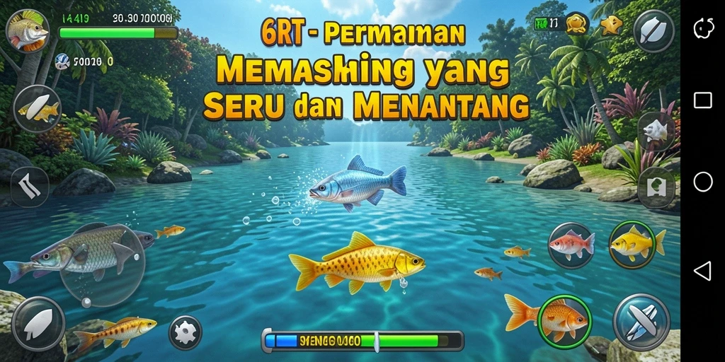 Gameplay 6RT yang seru dengan momen menangkap ikan.