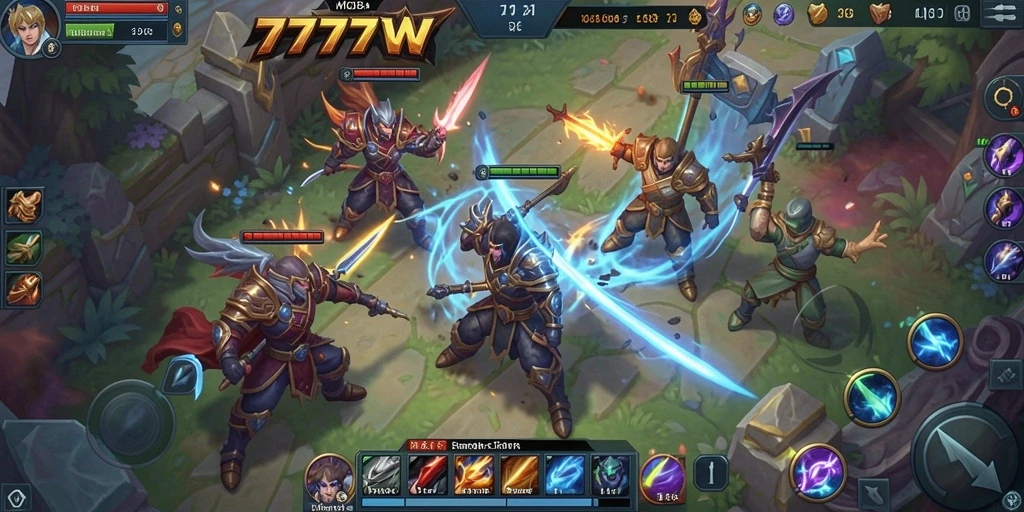 Tampilan gameplay seru dan strategis dari game MOBA 7777W.