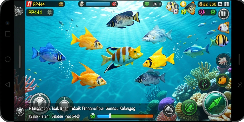 Screenshot PP444 menunjukkan keseruan gameplay Tembak Ikan yang menegangkan.