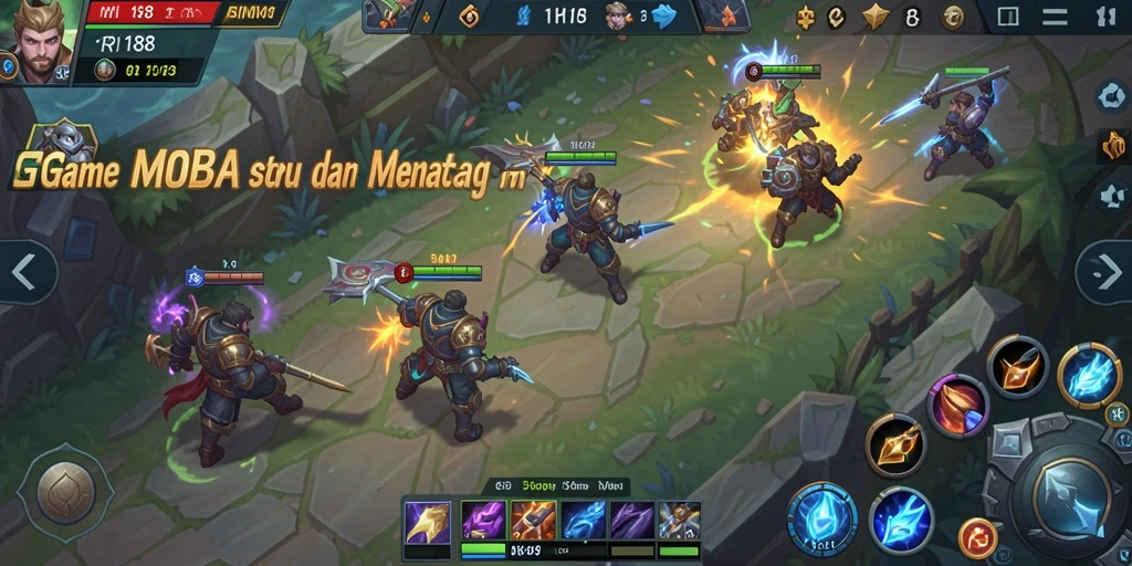 Tangkapan layar menunjukkan pertempuran seru dalam game MOBA RI188.