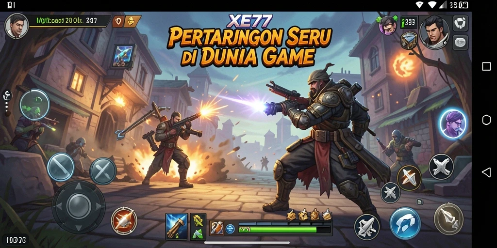 Tampilan gameplay XE77 dengan pertarungan intens dan karakter unik.